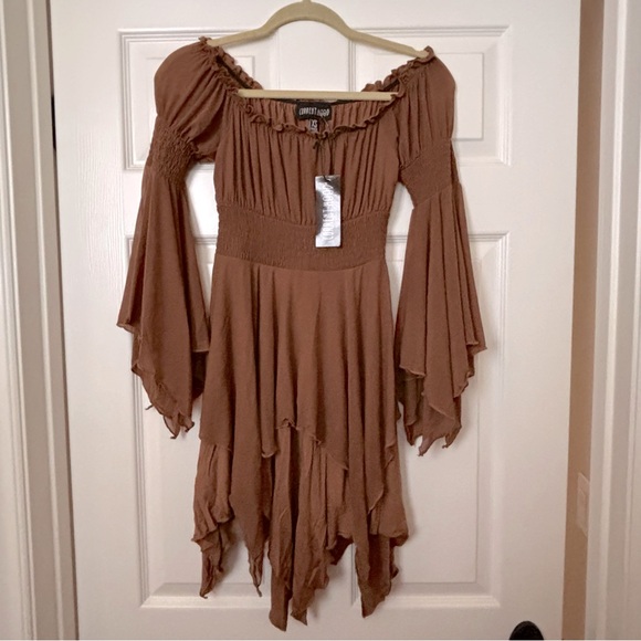 Current Mood Dresses & Skirts - NWT Dolls Kill MUSICAL ODYSSEY MINI DRESS - BROWN CURRENT MOOD XS
